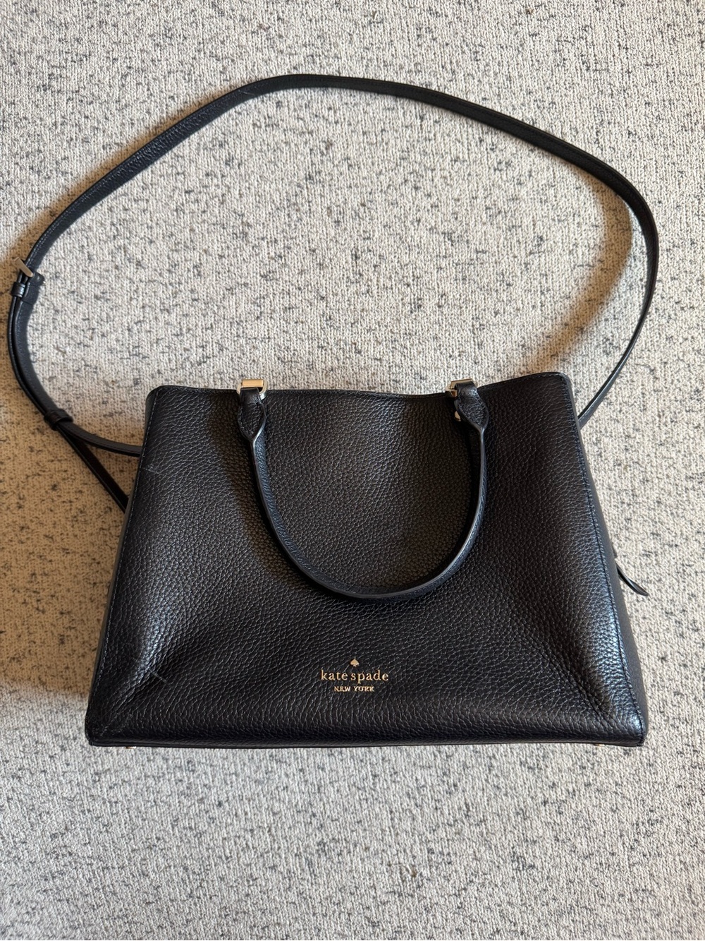 kate spade Black Pebbled Leather Top-Handle Satchel with Crossbody Strap